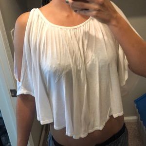 White loose flowing colder shoulder crop top